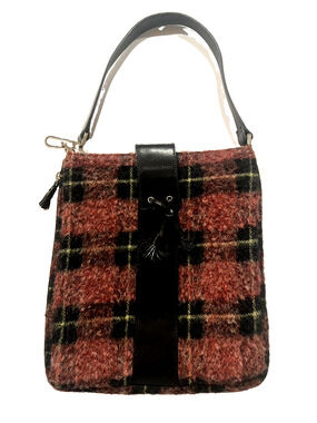 Cole Haan Pendleton Style Plaid & Leather Shoulder Handbag Purse Vintage